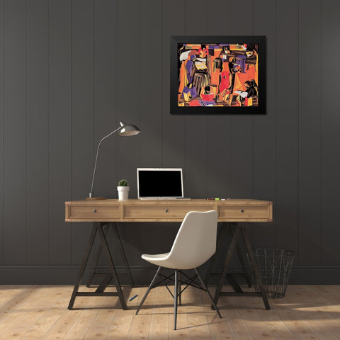 Reading Black Modern Wood Framed Art Print by Unknown