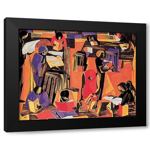 Reading Black Modern Wood Framed Art Print by Unknown