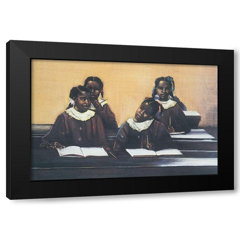 School Girls Black Modern Wood Framed Art Print by Unknown