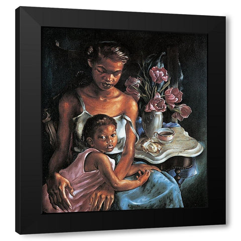 Tea Time Black Modern Wood Framed Art Print with Double Matting by Unknown