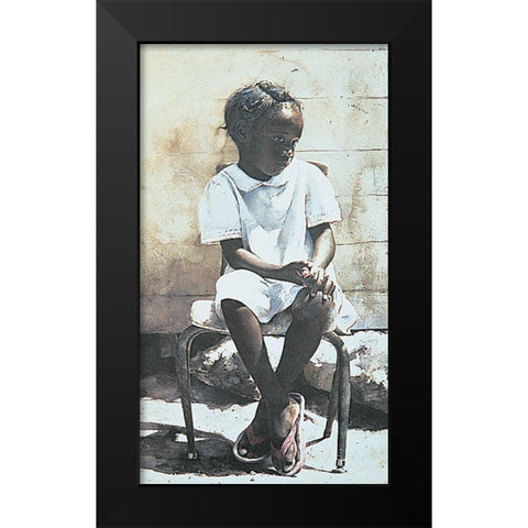 Bored Girl Black Modern Wood Framed Art Print by Unknown