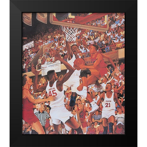 Basketball Dunk Black Modern Wood Framed Art Print by Unknown