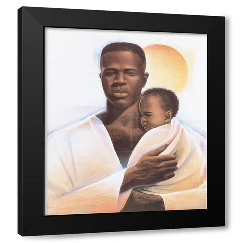 Father and Child Black Modern Wood Framed Art Print with Double Matting by Unknown