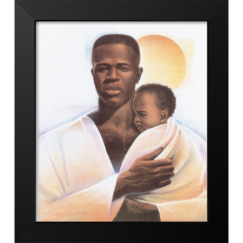 Father and Child Black Modern Wood Framed Art Print by Unknown