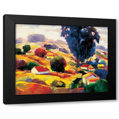 Hillside Village I Black Modern Wood Framed Art Print with Double Matting by Unknown