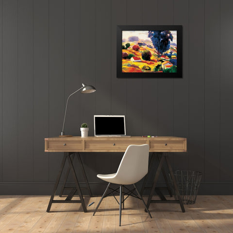 Village Black Modern Wood Framed Art Print by Unknown