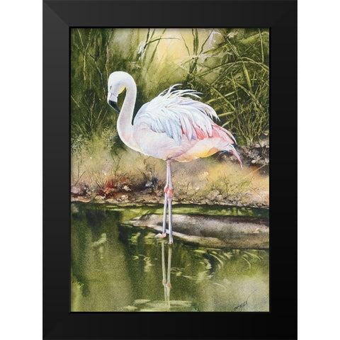 Flamingo Black Modern Wood Framed Art Print by Unknown