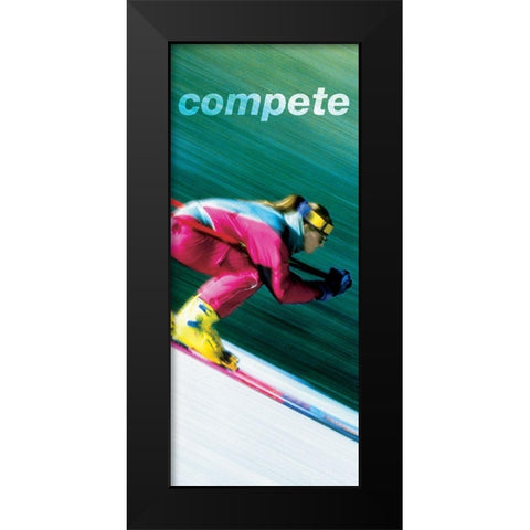 Compete Downhill Skier Black Modern Wood Framed Art Print by Unknown
