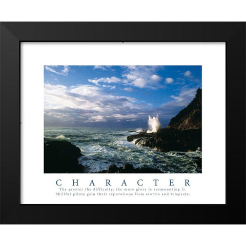 Character - Crashing Wave Black Modern Wood Framed Art Print by Frontline