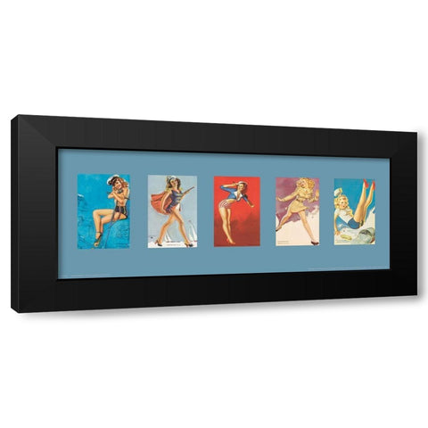 Pin Up Girls Panel II Black Modern Wood Framed Art Print by Unknown