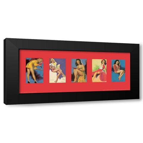 Pin Up Girls Panel III Black Modern Wood Framed Art Print with Double Matting by Unknown
