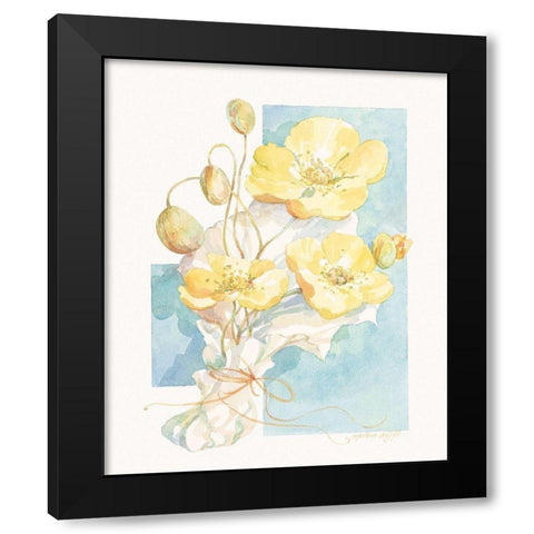 Poppies Yellow Pastel I Black Modern Wood Framed Art Print by Unknown