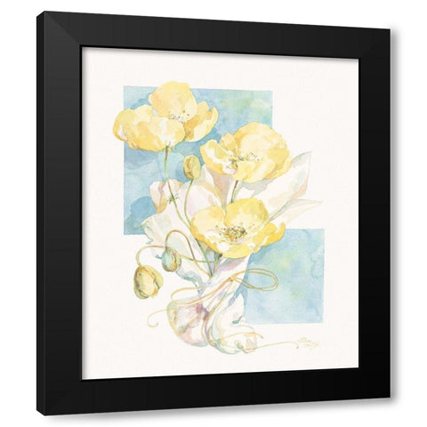 Poppies Yellow Pastel II Black Modern Wood Framed Art Print by Unknown