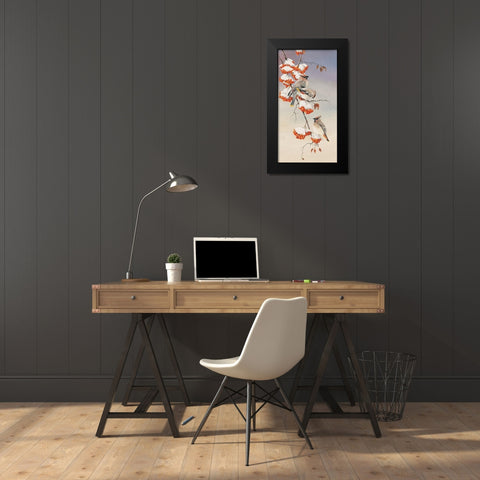 Finch on Perch Black Modern Wood Framed Art Print by Unknown