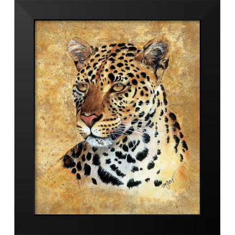 Leapord Black Modern Wood Framed Art Print by Unknown