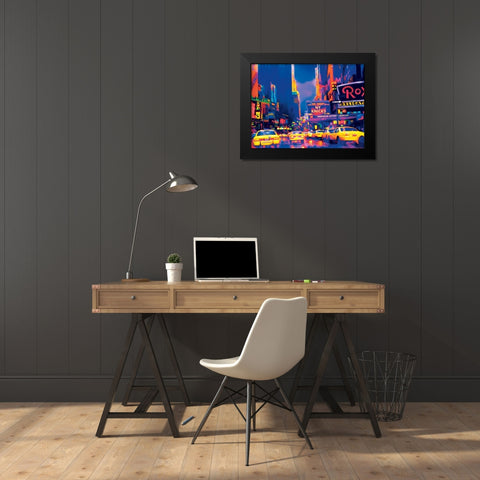 Times Square Black Modern Wood Framed Art Print by Unknown