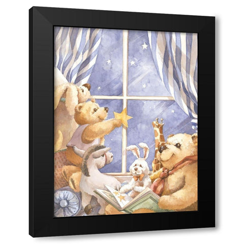Teddy Bear Good Night II Black Modern Wood Framed Art Print by Unknown