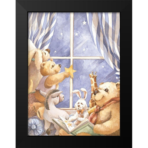 Teddy Bear Good Night II Black Modern Wood Framed Art Print by Unknown