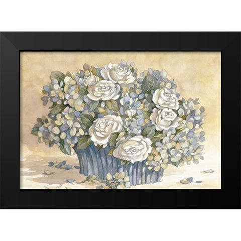 White Rose and Blue Vase Black Modern Wood Framed Art Print by Unknown