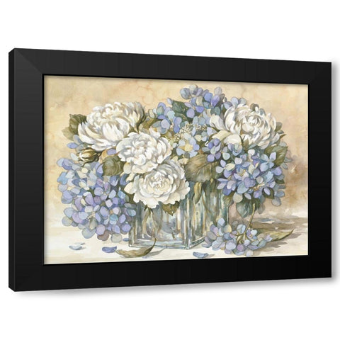 White and Blue Floral Black Modern Wood Framed Art Print by Unknown