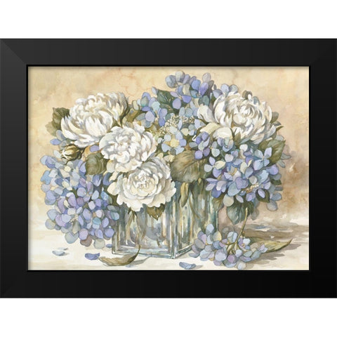White and Blue Floral Black Modern Wood Framed Art Print by Unknown