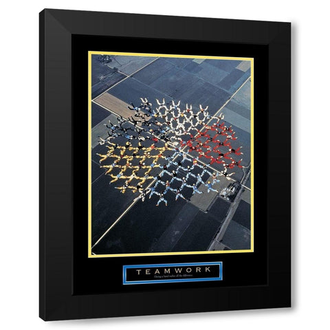 Skydivers - Teamwork Black Modern Wood Framed Art Print by Unknown