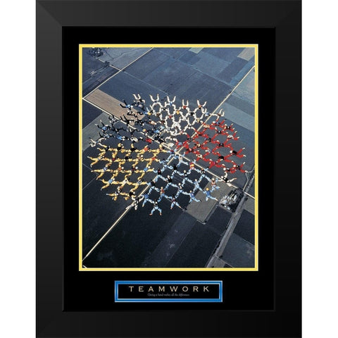 Skydivers - Teamwork Black Modern Wood Framed Art Print by Unknown