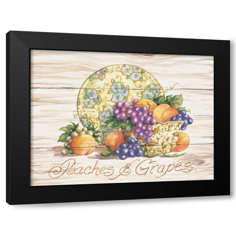 Peaches and Grapes Black Modern Wood Framed Art Print with Double Matting by Unknown