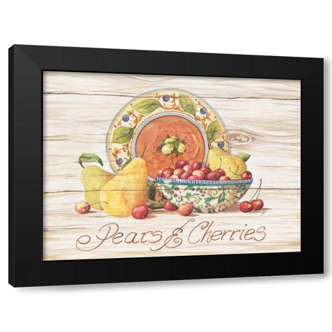 Pears and Cherries Black Modern Wood Framed Art Print by Unknown