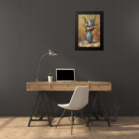 Blue Vase Floral Black Modern Wood Framed Art Print by Unknown