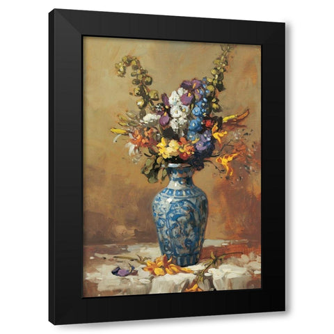 Blue Vase Floral Black Modern Wood Framed Art Print with Double Matting by Unknown