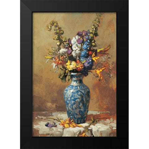 Blue Vase Floral Black Modern Wood Framed Art Print by Unknown