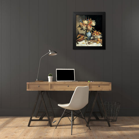 Blue Vase and Mandolin Black Modern Wood Framed Art Print by Unknown