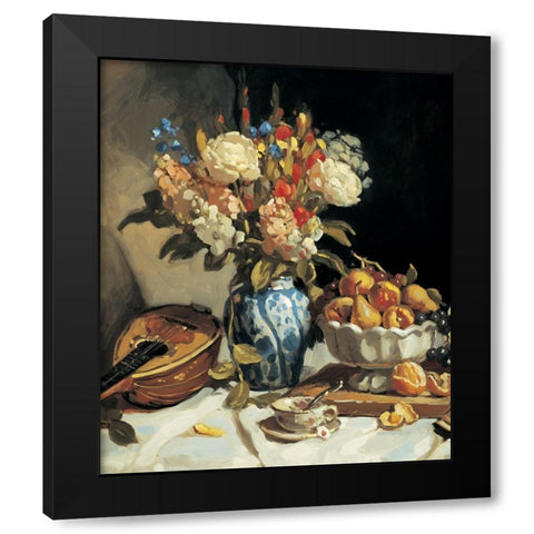 Blue Vase and Mandolin Black Modern Wood Framed Art Print with Double Matting by Unknown