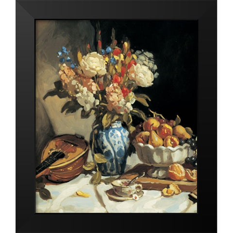 Blue Vase and Mandolin Black Modern Wood Framed Art Print by Unknown