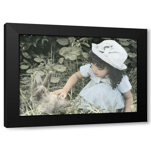 Girl and Bunny Black Modern Wood Framed Art Print with Double Matting by Unknown