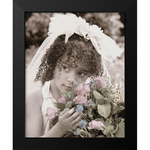 Flower Girl Black Modern Wood Framed Art Print by Unknown