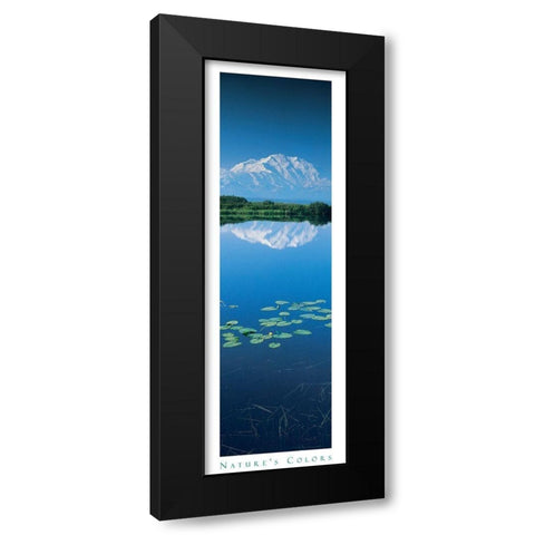 Mountain and Lilypads Black Modern Wood Framed Art Print by Unknown