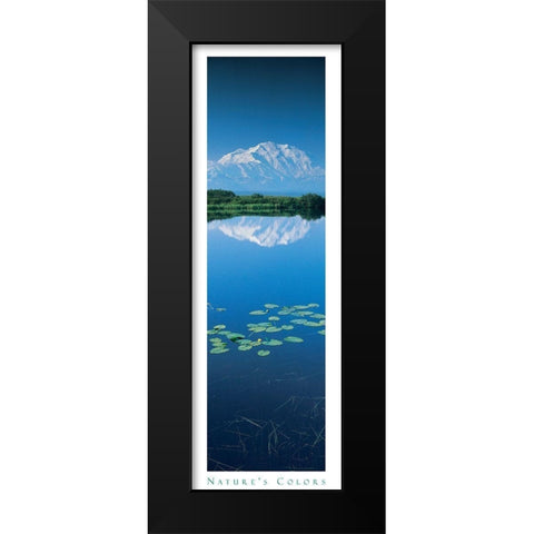 Mountain and Lilypads Black Modern Wood Framed Art Print by Unknown