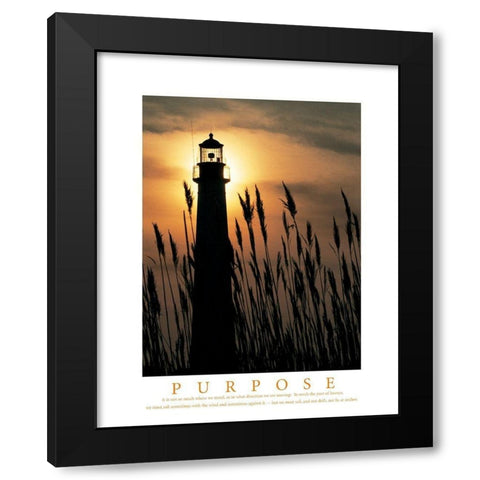 Purpose - Lighthouse in Reeds Black Modern Wood Framed Art Print by Unknown