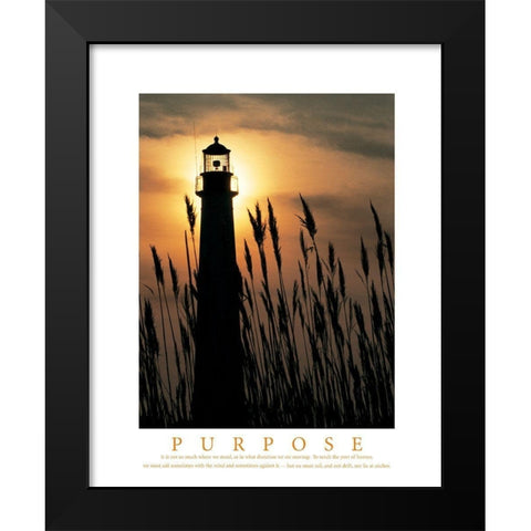 Purpose - Lighthouse in Reeds Black Modern Wood Framed Art Print by Unknown