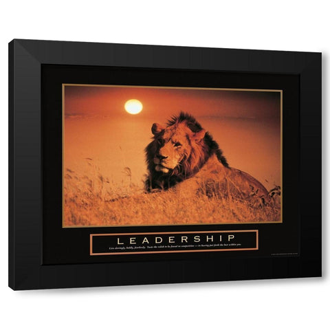Leadership - Lion Black Modern Wood Framed Art Print with Double Matting by Frontline