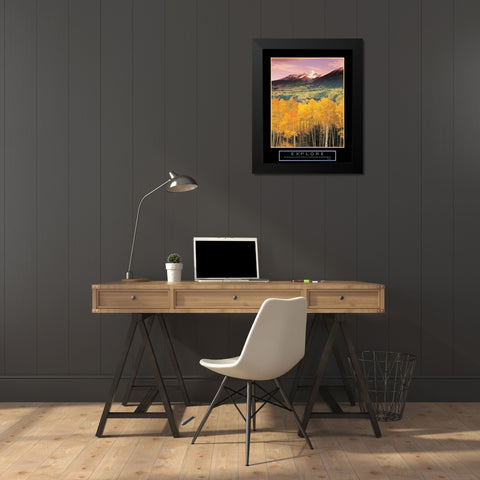 Explore - Mountain and Aspen Trees Black Modern Wood Framed Art Print by Unknown