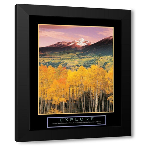 Explore - Mountain and Aspen Trees Black Modern Wood Framed Art Print with Double Matting by Unknown
