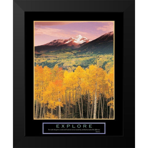 Explore - Mountain and Aspen Trees Black Modern Wood Framed Art Print by Unknown