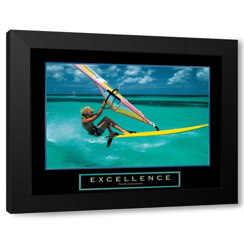 Excellence - Wind Surfer Black Modern Wood Framed Art Print with Double Matting by Unknown