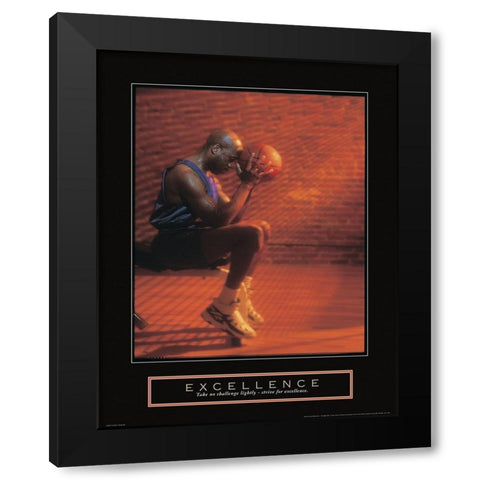 Excellence - Basketball Black Modern Wood Framed Art Print with Double Matting by Frontline