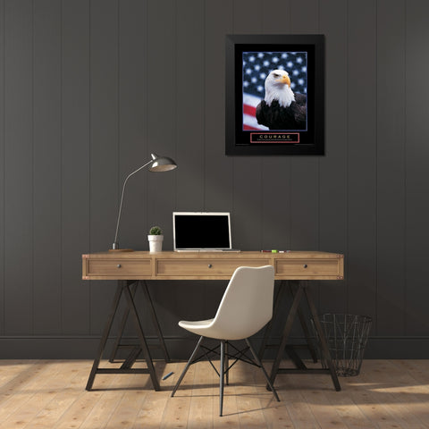 Courage - Eagle and Flag Black Modern Wood Framed Art Print by Unknown