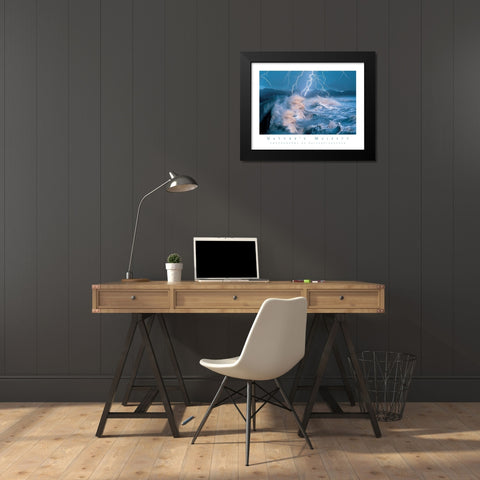 Lightning on Shore Black Modern Wood Framed Art Print by Unknown