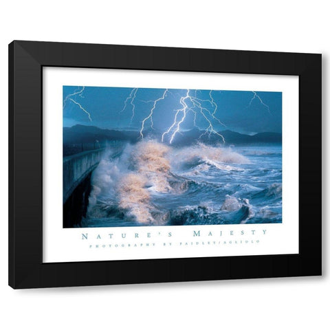 Lightning on Shore Black Modern Wood Framed Art Print with Double Matting by Unknown